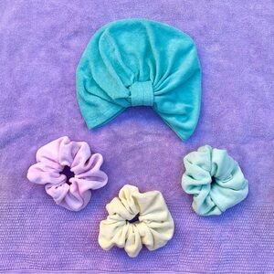 Bundle .• Pastel Terry Cloth Jumbo Scrunchies & Turban Hair Towel
